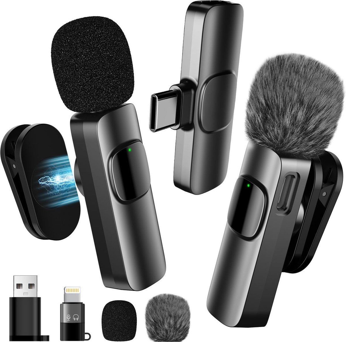 Kraftverdia™ - 3 in 1 Draadloze Reversmicrofoon - Geschikt voor iPhone/Android/PC - Minimicrofoon geschikt voor video-opnames en podcasts - Telefoonmicrofoon wordt geleverd met een verstelbare lavalierclip - Dasspeld - Plug & Play