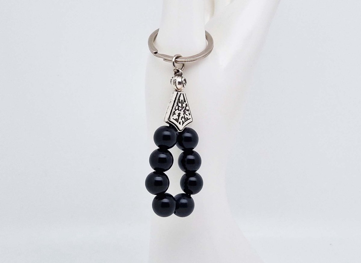 Handgemaakte Natuurstenen Sleutelhanger " Obsidian" - 10 mm diameter van de korrel- Mooie accessoire en decoratie voor de auto-Vaderdag Cadeau -Moderdag Cadeau - Cadeau vrienden