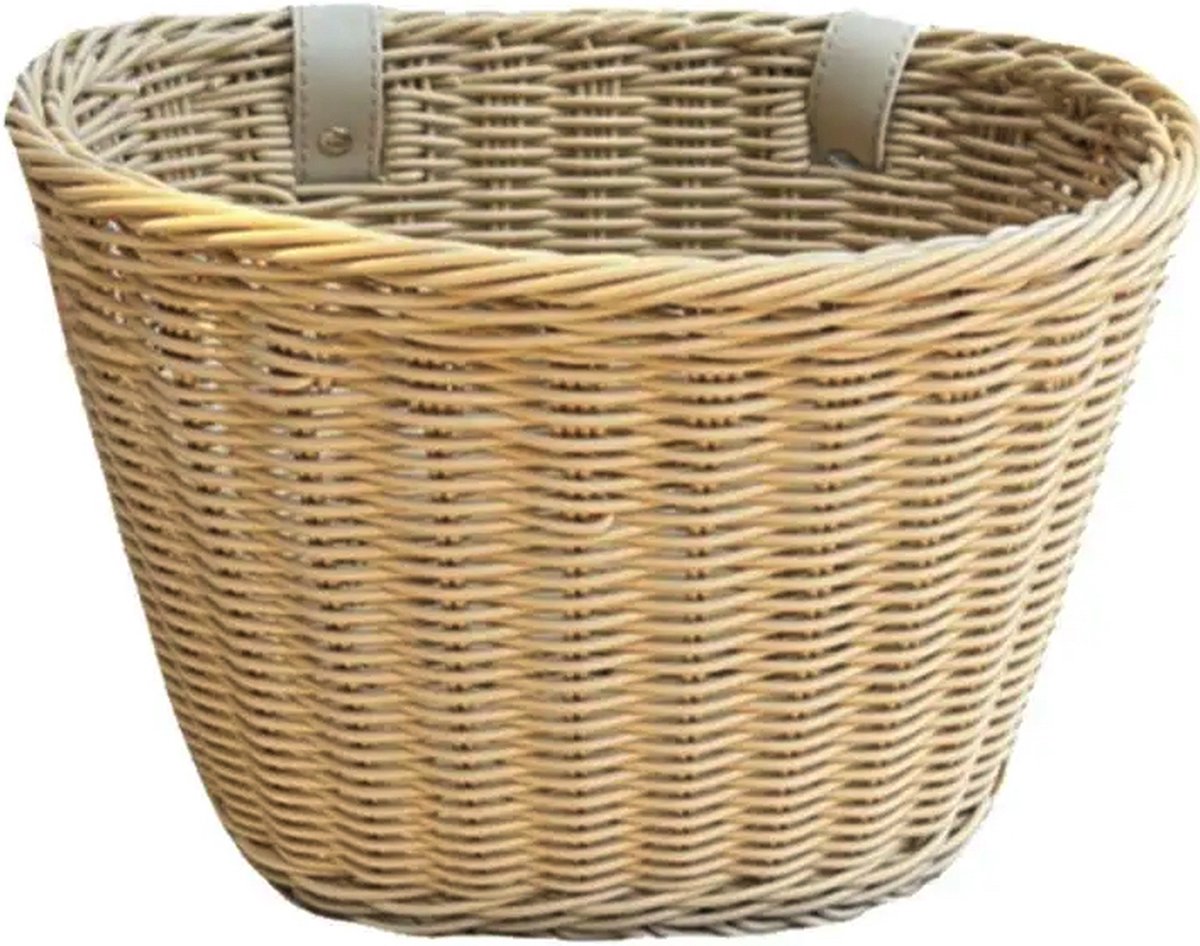 Mandje kinderfiets loopfiets - gevlochten kunststof rotan riet - verstelbare bandjes - beige