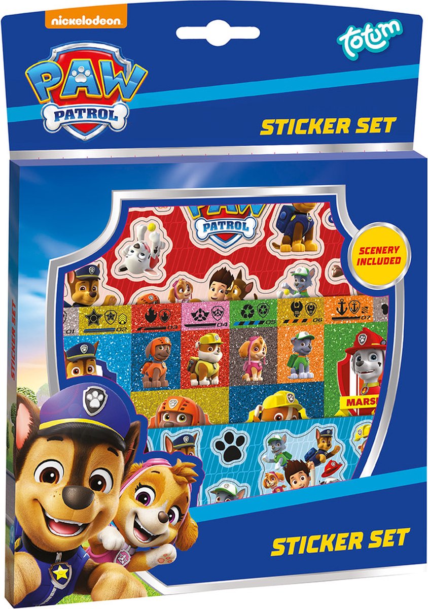 Bol.com PAW Patrol Stickers 3 stickervellen en speelachtergrond Totum stickerset speelgoed meisjes en jongens vanaf 3 jaar - knu... aanbieding