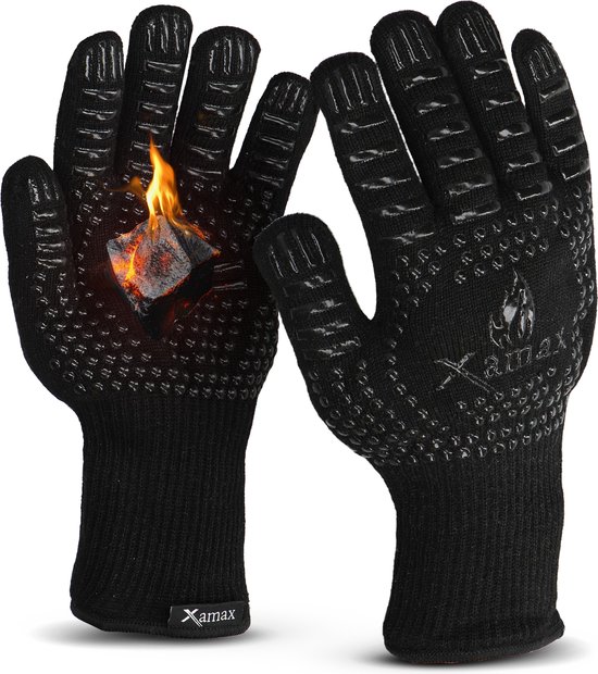Xamax BBQ & Ovenhandschoenen - Hittebestendige BBQ handschoenen - Ovenwanten - EN407 Certificaat - tot 500°C - Barbecue en Oven handschoenen - 2 stuks - bbq accesoires