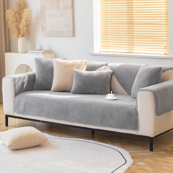 Luxe fluwelen bankhoes voor 2-, 3-, 4-zits, zachte pluche sofa beschermer, rekbare armsteun sofahoes, waterbestendige meubelbeschermer - blauw - 2-zits, 140 - 170 cm