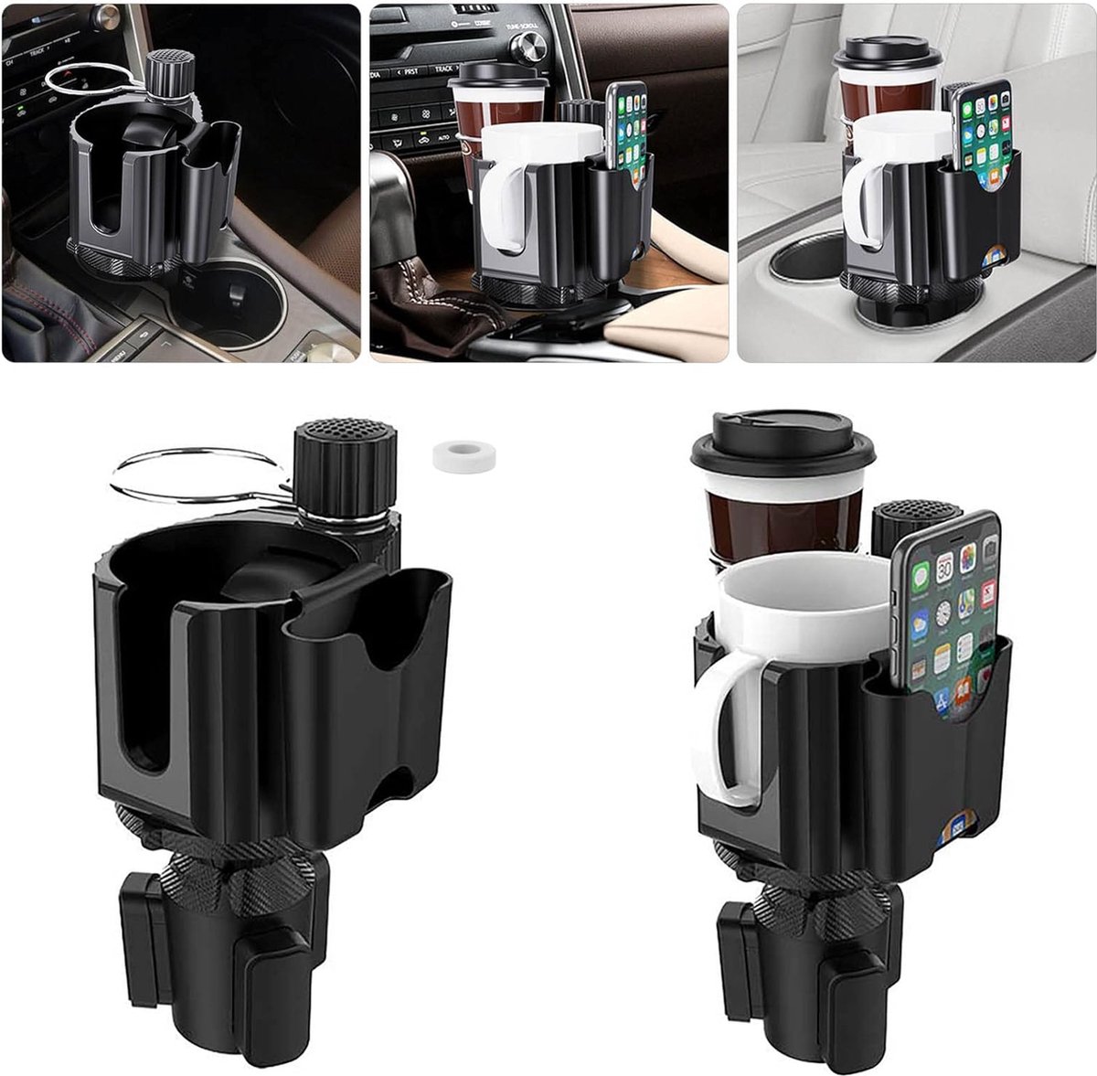 Goodivery ® Multifunctionele Auto Bekerhouder Uitbreider met Telefoon- en Kaartsleuf 360° Draaibaar