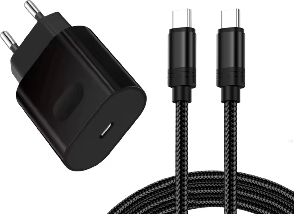 18W USB C Super Snellader - Oplader Adapter - 1 meter Gevlochten 60W 6A USB-C kabel Extra Stevig Charger Set-Universeel geschikt voor Smartphone/Tablet - Fast Charger / Chargeur Rapide SET