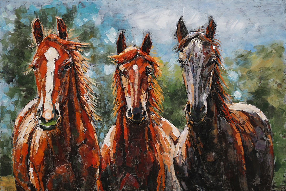 Paarden - 3D Metaalschilderij - 120 x 3 x 80 cm