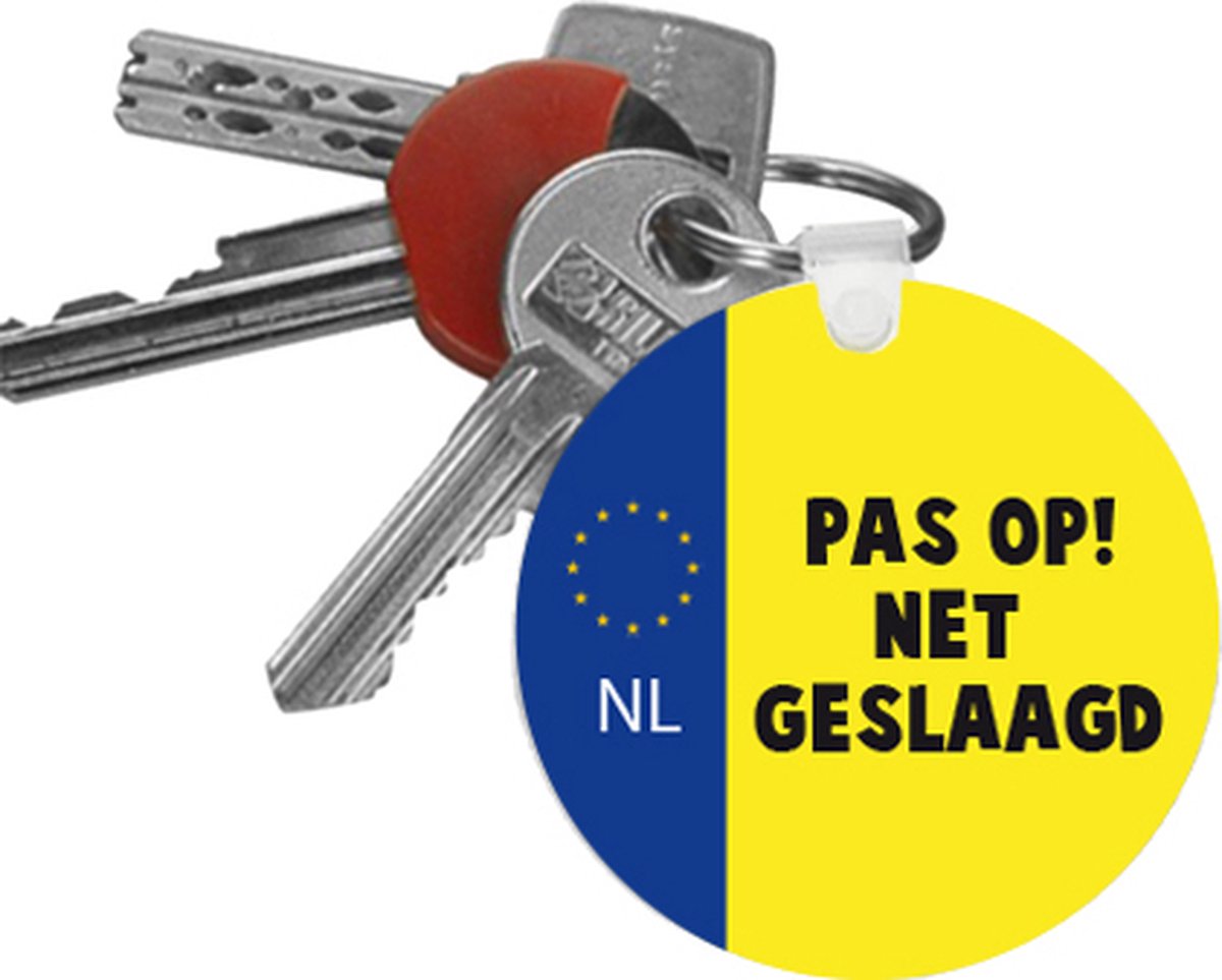 Sleutelhanger "Pas op! Net Geslaagd!" - Cadeau Rijbewijs Gehaald - Rijbewijs geslaagd - Sleutelhanger Cadeau