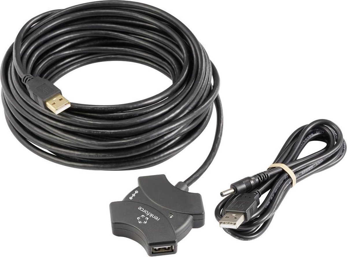 Renkforce RF-6270930 RF-6270930 USB-hub 4 poorten USB-A USB 2.0 480 MBit/s Met ingebouwde repeater Zwart