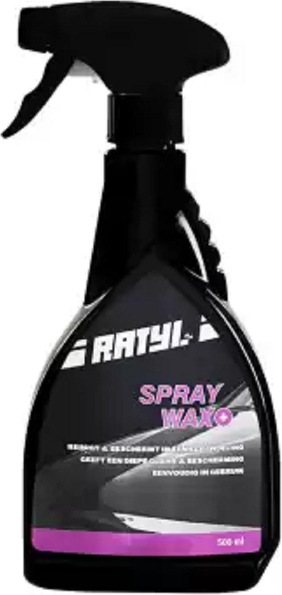 Ratyl Spray Wax + -Ratyl Spray Wax + is een snelpoetswas voor een glans- en beschermlaag op alle soorten lak van onder andere auto’s en bestelwagens.
