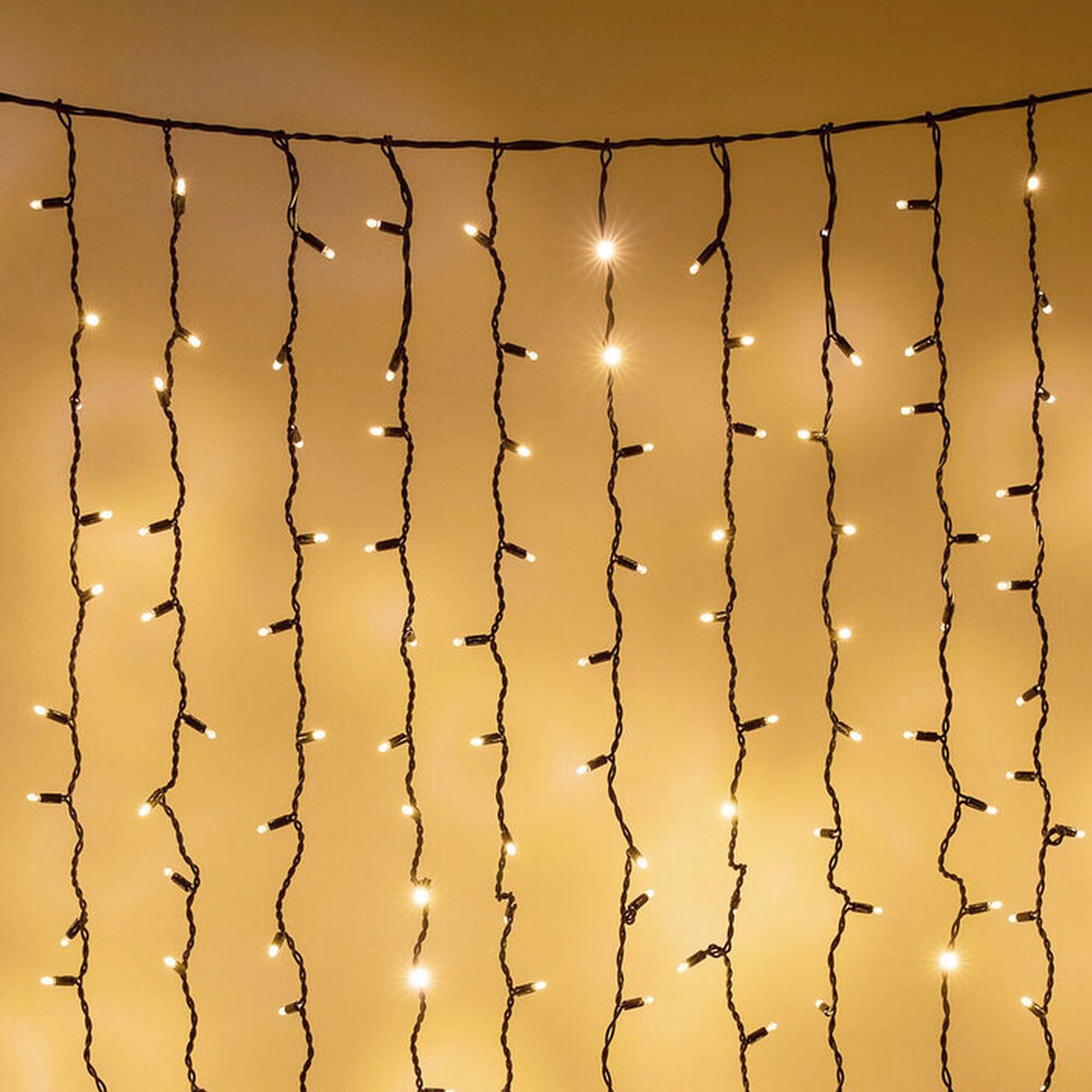 Lichtgordijn koppelbaar zwart | 2 meter 300 LEDs | 2200K extra warm wit | rubber excl. aansluitsnoer