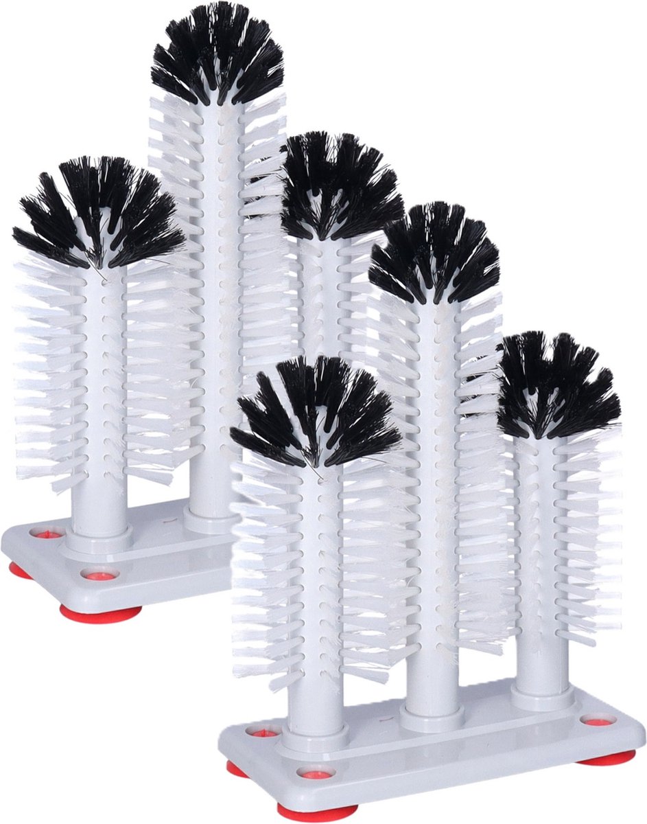 Goedkoopste Buemag Spoelborstels - 2x - glazen afwassen - 19 x 24 x 10 cm - grijs - 3 stuks - professionele horeca borstels - glazenwasborstel