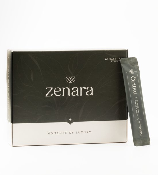 Zenara | Oritsu - 1.2 gram per stick in box | 35 sticks of Matcha powder | 42 gram Matcha powder | Ceremonial Grade Matcha | Matcha powder | Matcha poeder | 35 Matcha stuks in doos | 42 gram Matcha poeder