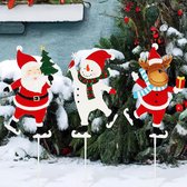 Lot De 3 Panneaux Décoratifs De Noël En Métal – Père Noël, Renne, Bonhomme De Neige – Pour Jardin Et Extérieur