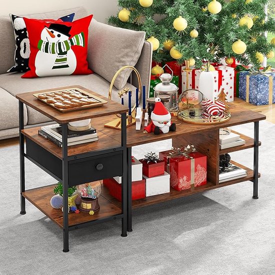 Industriële Salontafel - 2-Lagen Design - Metalen Frame - Houtlook