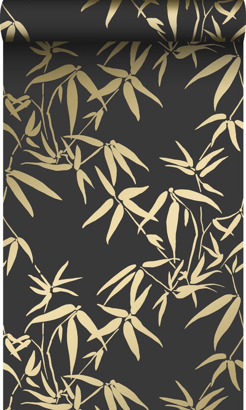Papier peint Origin feuilles de bambou noir et or - 347740 - 0,53 x 10,05 m