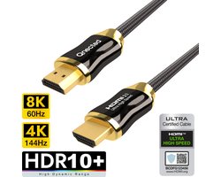 Qnected HDMI 2.1 kabel 1 meter - Gen 2 Certified - 4K 120Hz & 144Hz, 8K 60Hz Ultra HD - Ultra High Speed - 48 Gbps - PS5, Xbox Series X & S - Charcoal Black