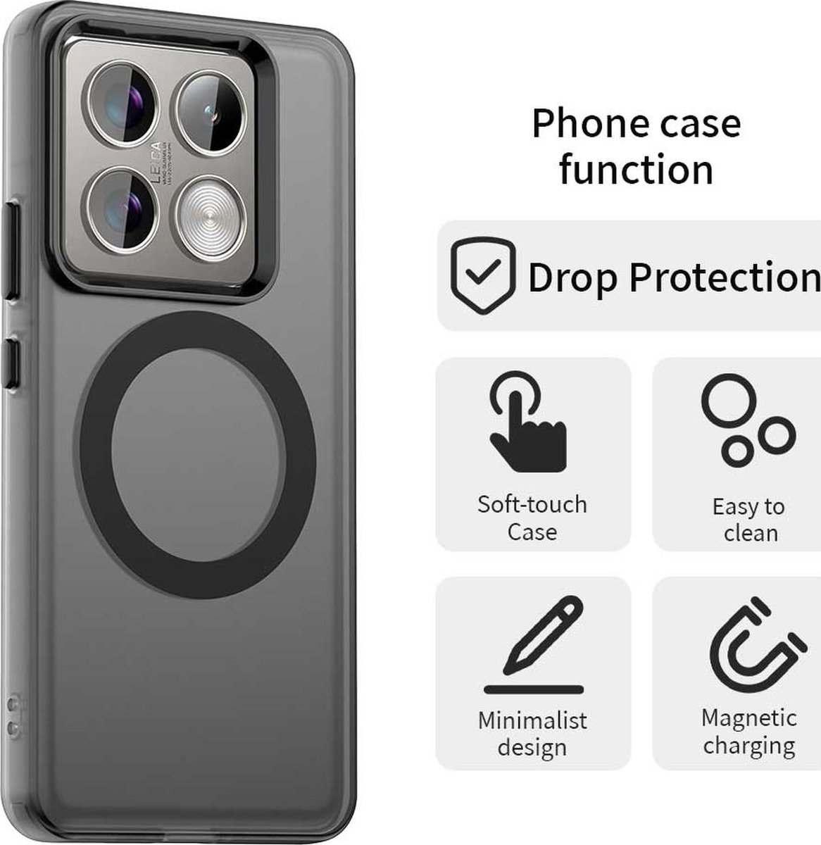 Mobigear Hoesje geschikt voor Xiaomi 14T Pro MagSafe Telefoonhoesje Hardcase | Mobigear Shockproof Backcover | Geschikt voor MagSafe | Geschikt voor Draadloos Opladen met Magnetische Ring | Geschikt voor MagSafe Case - Zwart