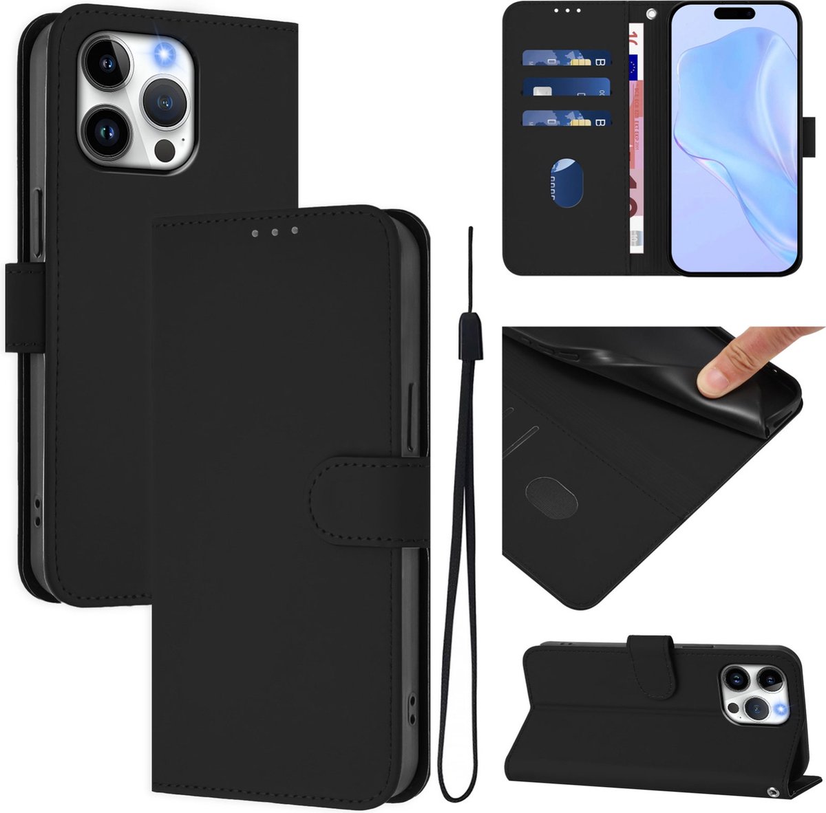 Mobigear Telefoonhoesje geschikt voor Apple iPhone 16 Pro Max Hoesje | Mobigear Urban Wallet Bookcase | Pasjeshouder voor 3 Pasjes | Telefoonhoesje voor Pinpas / OV Kaart / Rijbewijs - Zwart