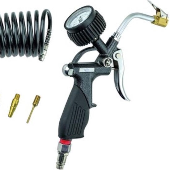 Bandenpomp met drukmeter incl. harde slang en 3 adaptermondstukken - maximale druk 8 bar bandenpomp met drukmeter — afbeelding 3
