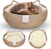 Rotan Kattenmand met Zacht Kussen – Comfortabel & Duurzaam – Voor Kat of Kleine Hond - Zacht Wit Kussen - 48x48 cm - Cosy Collection