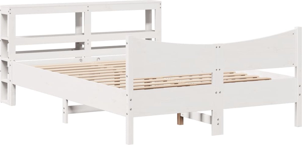 vidaXL - Bedframe - met - hoofdbord - massief - grenenhout - wit - 135x190 - cm