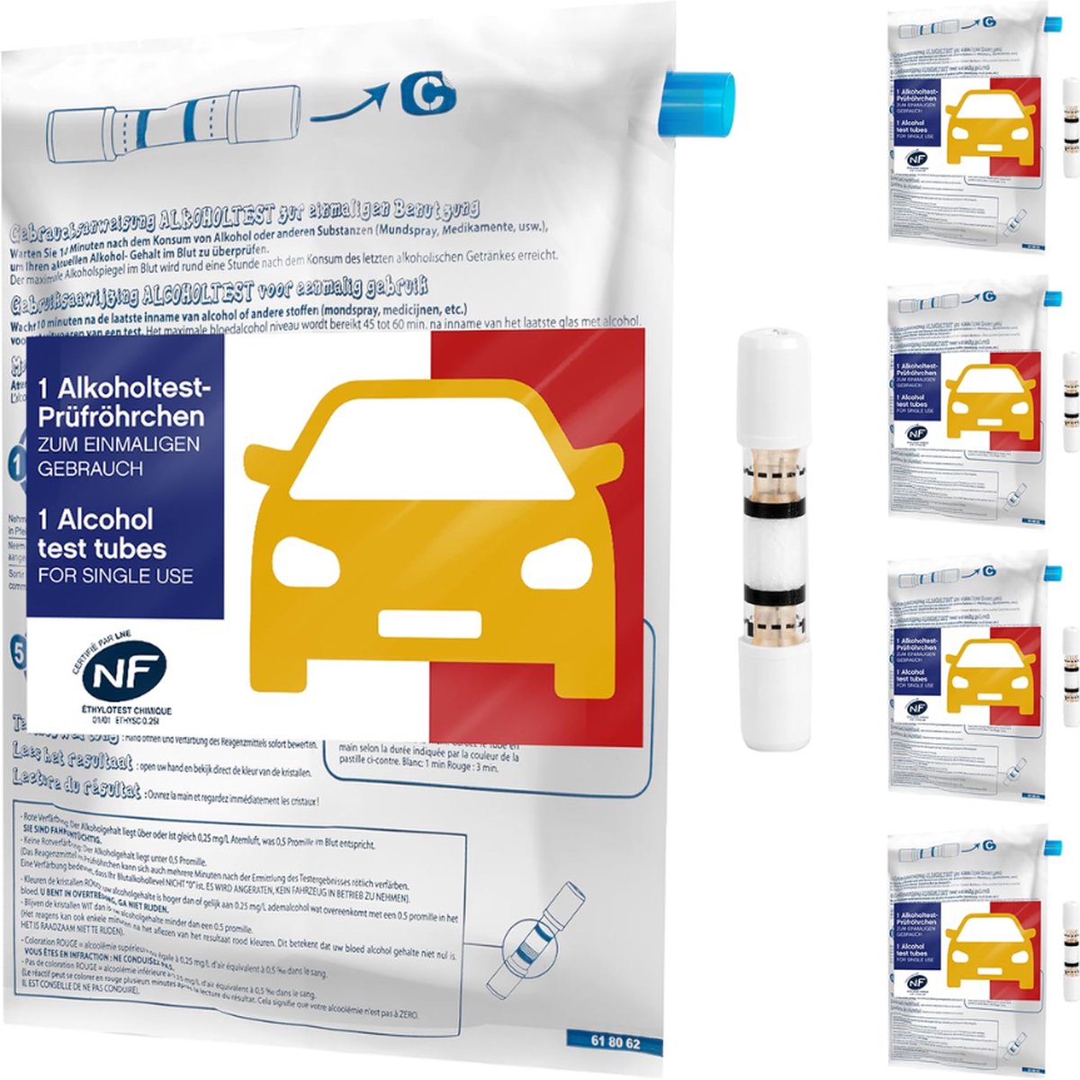 Goedkoopste Alcohol Test Tubes Disposable Pack of 2 - Suitable for Car, France NF and Europe alcohol testers