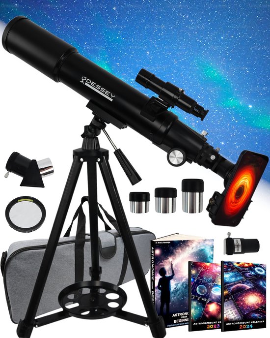 ODESSEY® BLACK HOLE Edition Refractor Telescoop 250 X Zoom – Sterrenkijker – Telescoop Kinderen & Volwassenen – Sterrenkijker voor Kinderen – Sterrenkijker Telescoop