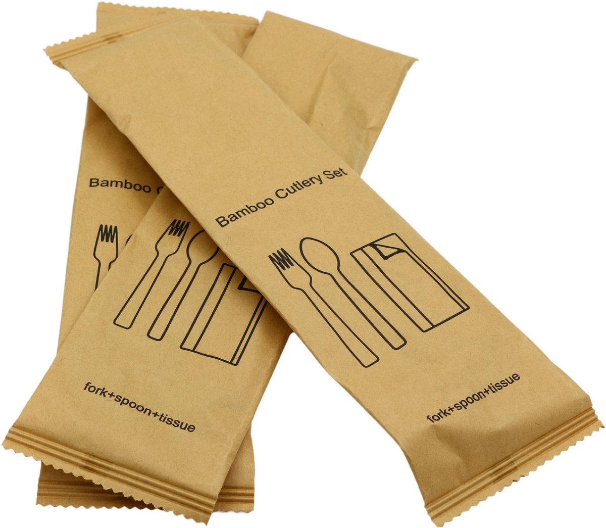 Bamboe Bestekset met Servet - 50 Sets - Milieuvriendelijk Wegwerpbestek - Bamboe Vork en Lepel - Ideaal voor Feest, Picknick en Takeaway