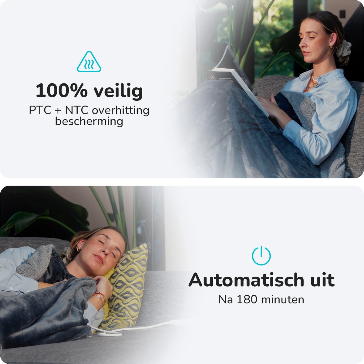 Afbeelding 3 van Bloomfold Elektrische Deken - 180 x 160 cm - Wasmachinebestendig - 2 Persoons - 9 Standen - Met Timer - Warmtedeken - Grijs/flannel