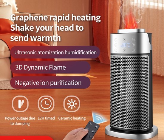 Black Friday!Homevector® Electric Heater Pro - Radiateur Soufflant - Radiant Electrique - 3 Positions - 2000W - Indication LED - Rotatif - Zwart