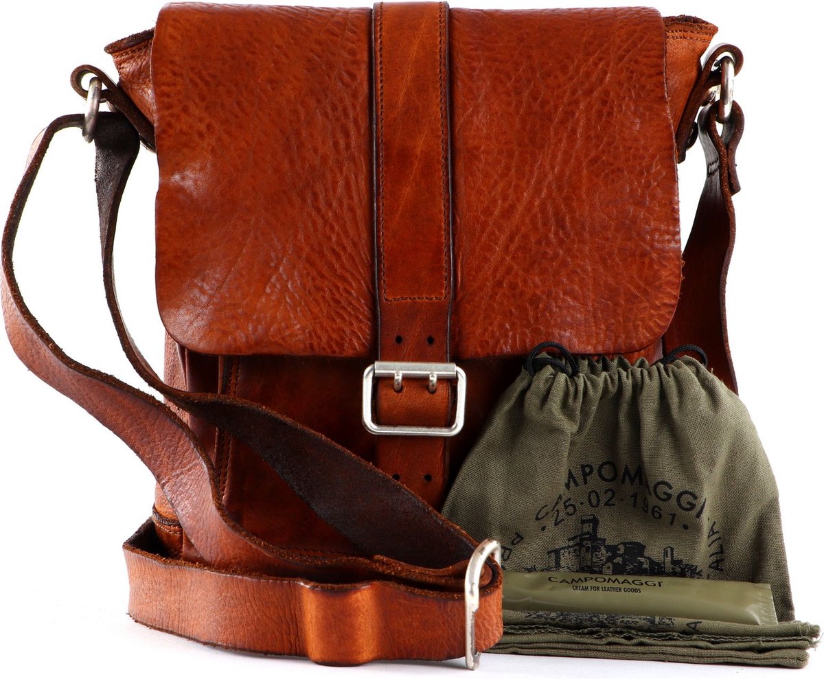 CAMPOMAGGI Leren Schoudertas Saturno Crossbody Bag Cognac Bruine