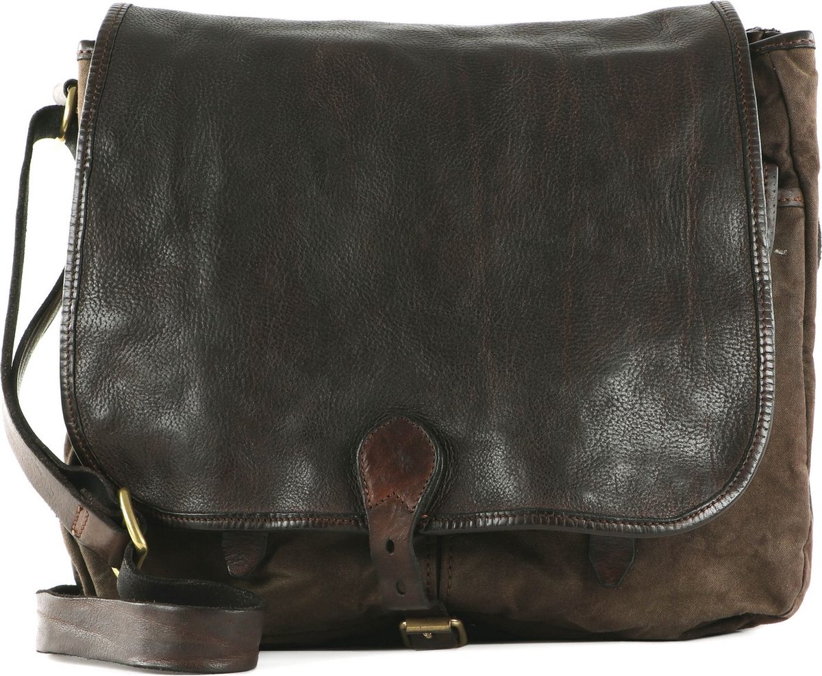 CAMPOMAGGI Leren Business tas Schoudertas Shoulder Bag V.Militare + T / Moro Bruine