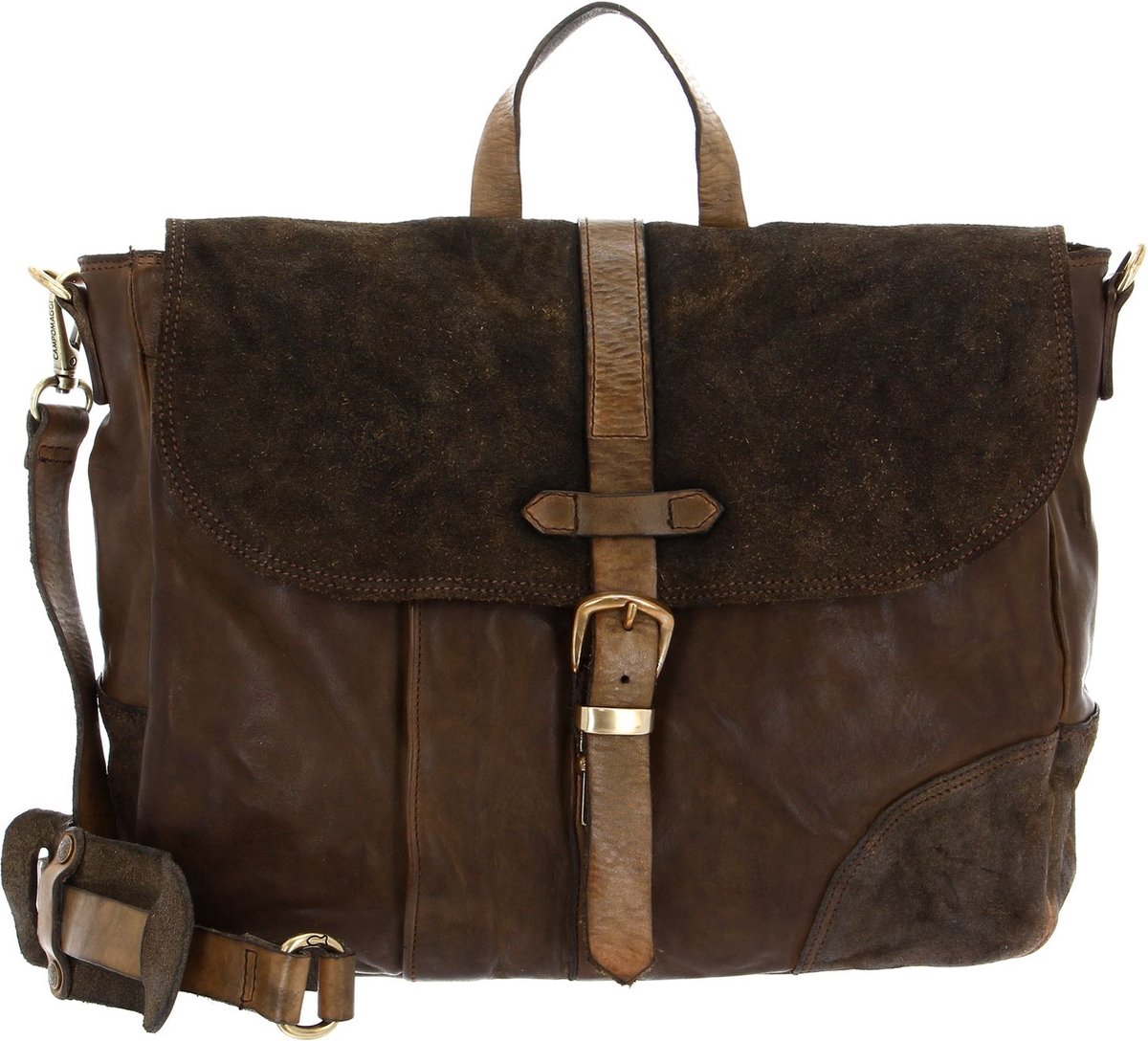 CAMPOMAGGI Leren Business tas Schoudertas Briefcase Verde Militare Olijfgroen
