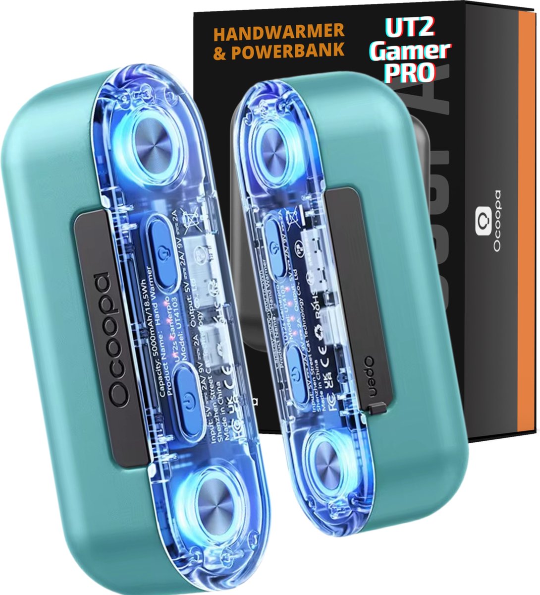 Goedkoopste Elektrische Handwarmer & Powerbank - GamerPro - Ultrasnelladen - Magnetisch 2in1 Design - 8 Uur Warmte (40-50 C°) - Gaming - RGB LED Multicolor Effect - 10.000 mAh Powerbank - 18W Fast Charge - Tot 16 Uur Warmte
