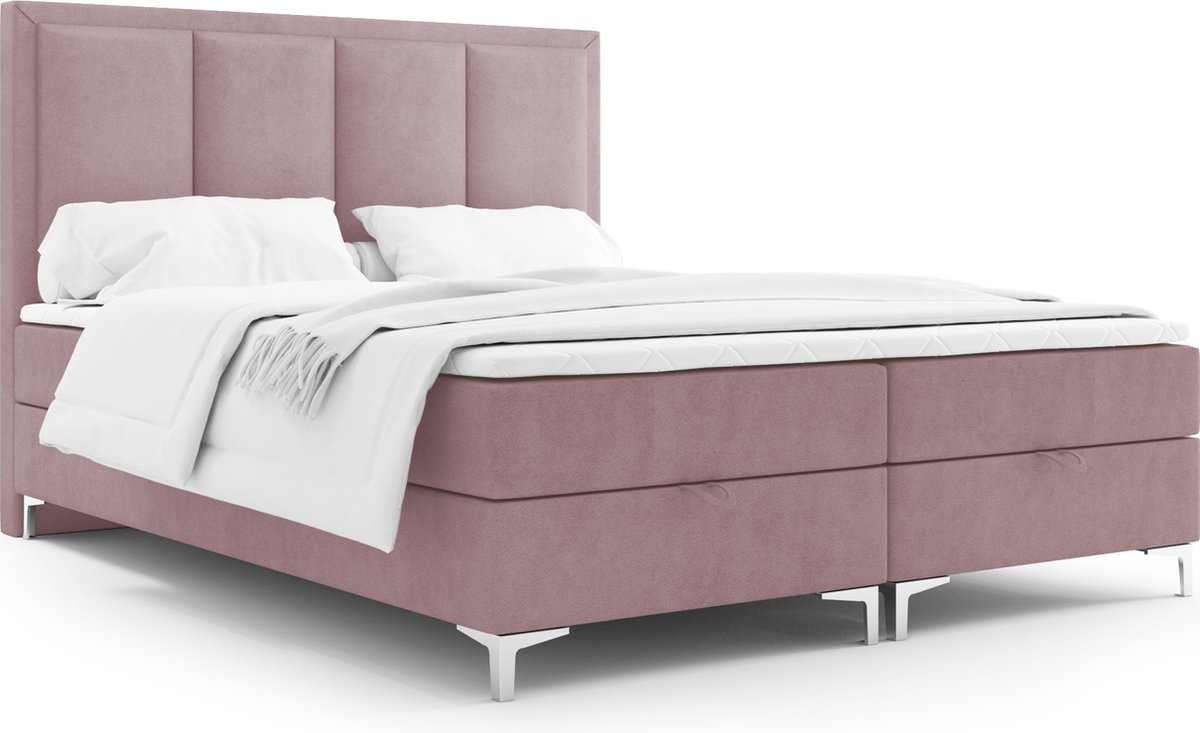 Meuba Home - Jersey Boxspring - Roze - 200x200 - Stof - Met topper 8cm