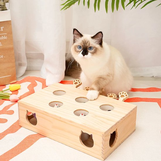 Designed by Lotte Tuimel Mae - Kattenspeelgoed - Hout - 15x15x18 cm - Designed by Lotte