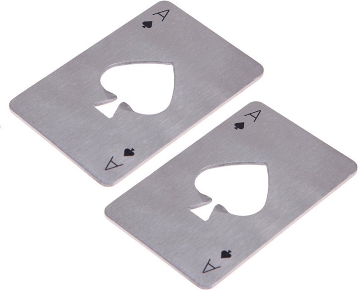 2 Stuks Stevige Bieropener In Kaartvorm - Flesopener - Opener - Poker – Set van 2 bieropeners – Kaartvorm – Stevig en duurzaam – het openen van bierflessen – Leuke en functionele accessoire – thuis, bar en feestjes – Poker