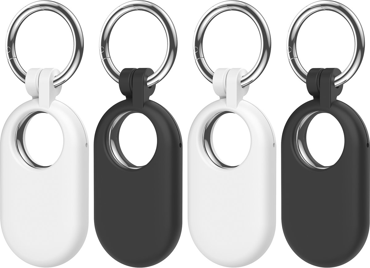 Cazy hoesje geschikt voor Samsung SmartTag2 - Siliconen Sleutelhanger Hoesje - Zwart/Wit - 4 stuks