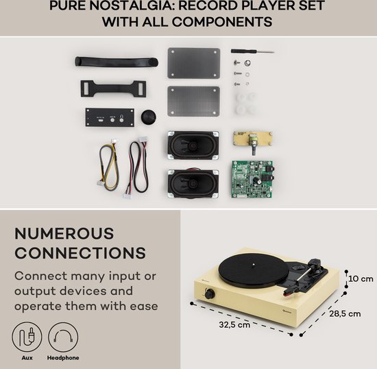 Auna Platenspeler met luidspreker - Doe-het-zelf platenspeler set - Retro - Moderne home audio platenspeler - Vinyl platenspeler - Licht taupe — afbeelding 3