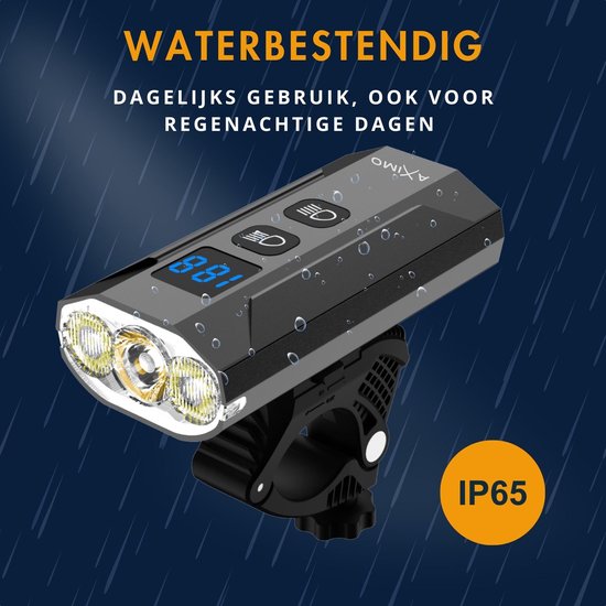 AXIMO Fietslamp 1200 Lumen - Fietsverlichting USB oplaadbaar LED - Aluminium Koplamp - Roteerbaar voorlicht - Waterbestendig(IP65) - 13 keuzestanden — afbeelding 5