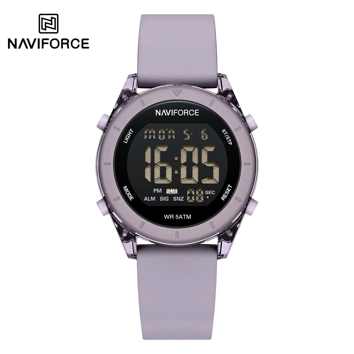 NAVIFORCE horloge met paarse siliconen polsband, zwarte wijzerplaat en paarse horlogekast voor jongens en meisjes met stijl ( model 7108 PEPE )