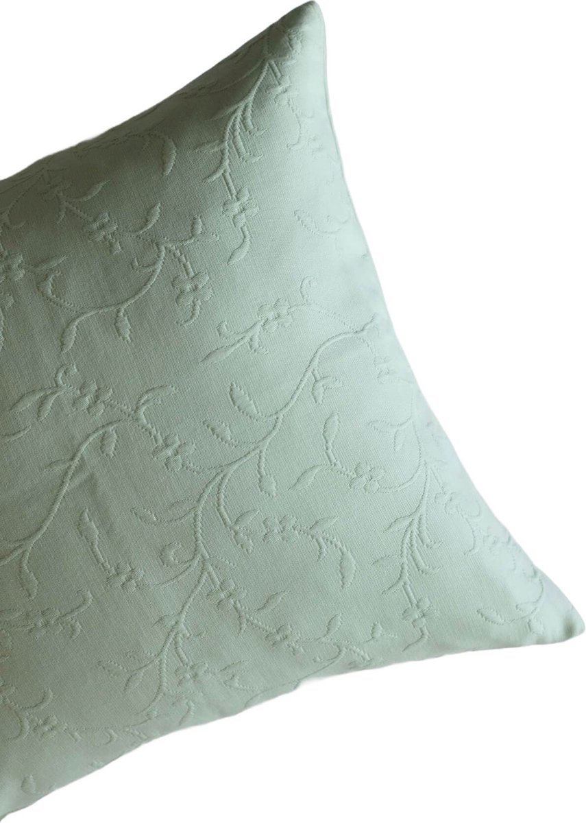 Kussenhoes / Kussenovertrek | Flora - Jacquard Katoen - Vierkant - Lichtgroen - 50x50 cm