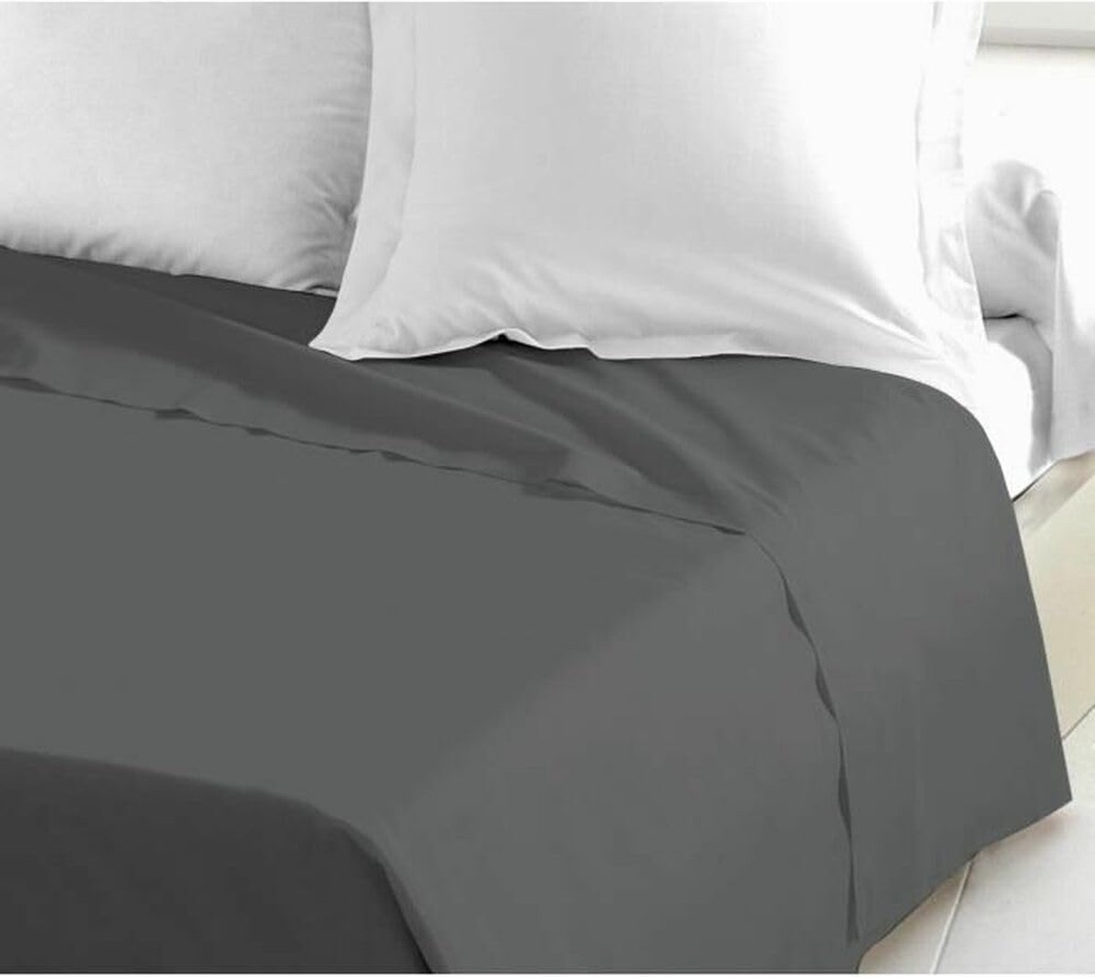 LOVELY HOME Drap Plat 100% coton 180x290 cm gris fonce