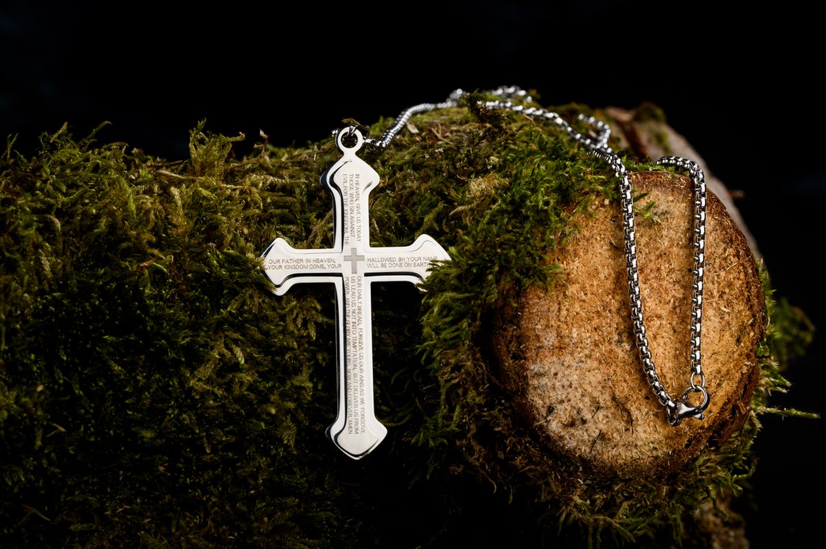 Donley Cubaanse Kruis Ketting Heren Dik - Zilveren Jezus Ketting Rozenkrans - Holy Cross Schakelketting 60 cm - Mannen Sieraden - Cadeau