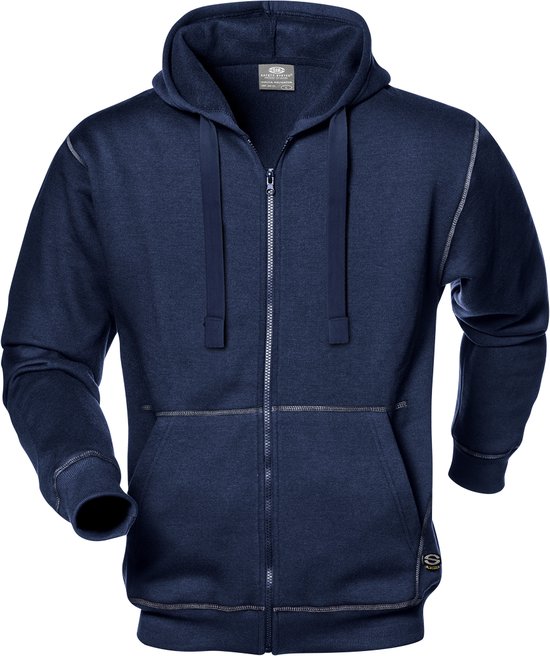 SIR SAFETY KANGOO SWEAT-SHIRT Homme, Bleu Foncé - Fermeture Éclair Complète - Poches Manchon - Capuche Avec Cordon De Serrage