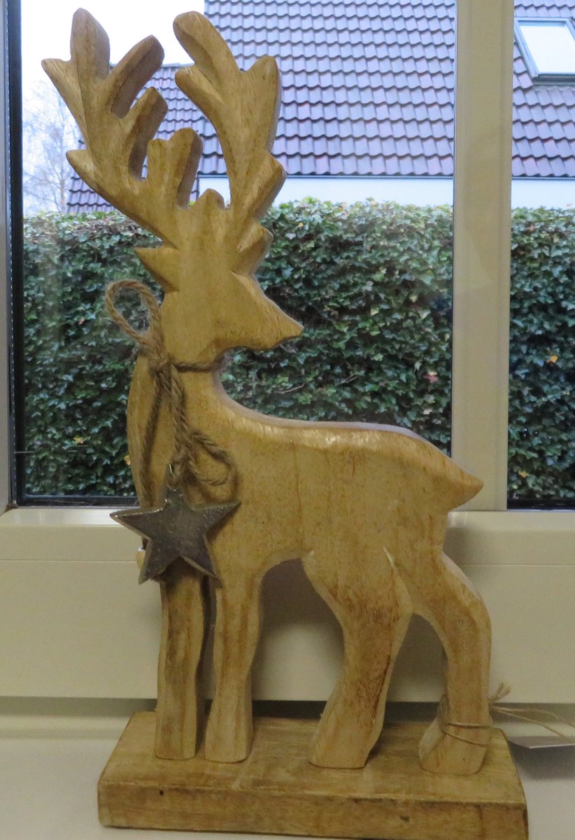 Rendier - Kerstdecoratie - Mangohout - 17 x 6 x 32 cm