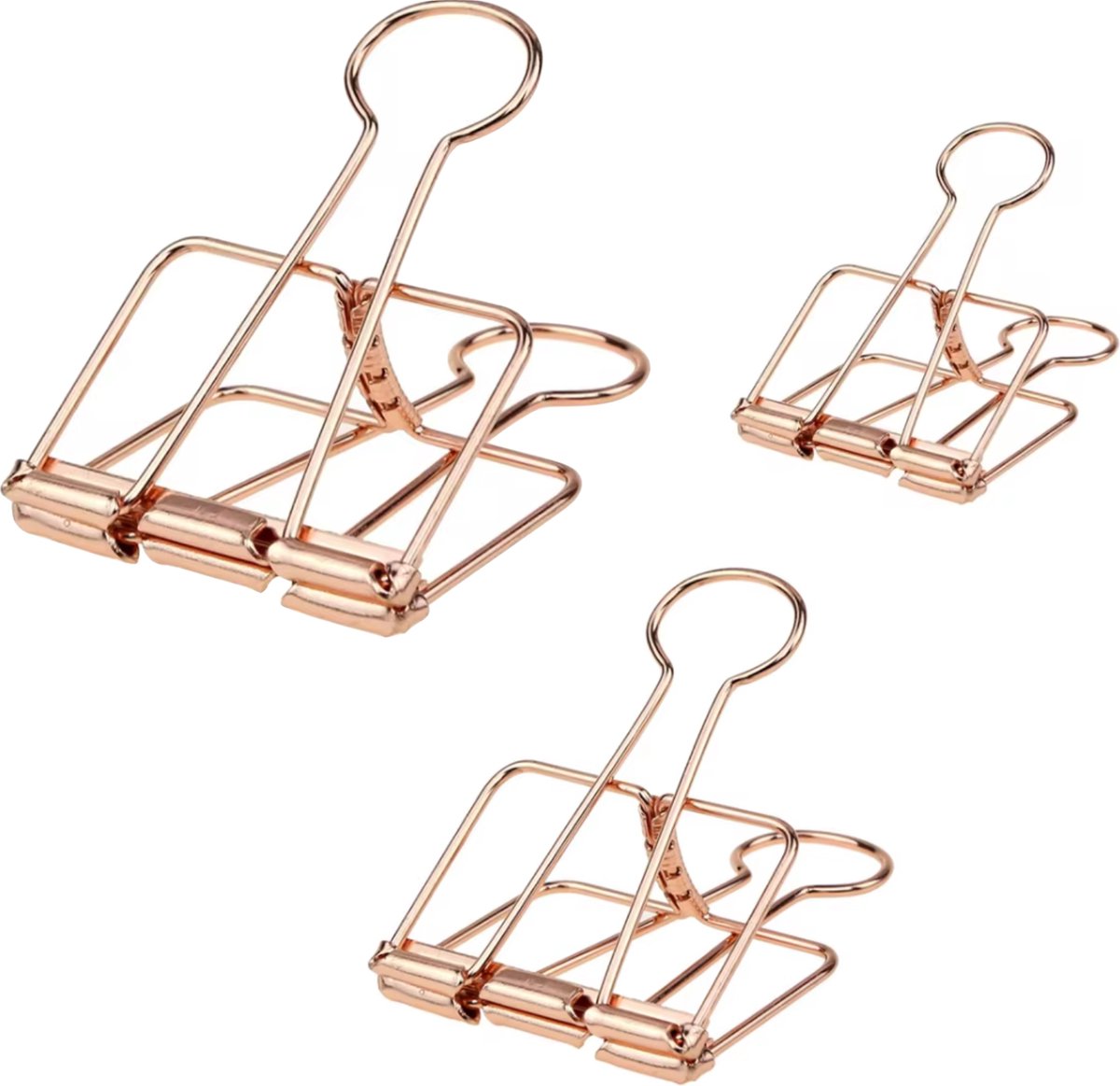 Papierklem Rosé, 3 maten S, M, XL - 3 Papier Klemmen - Binderclip - Klem voor Bullet Journal - Rosé Papier Klem