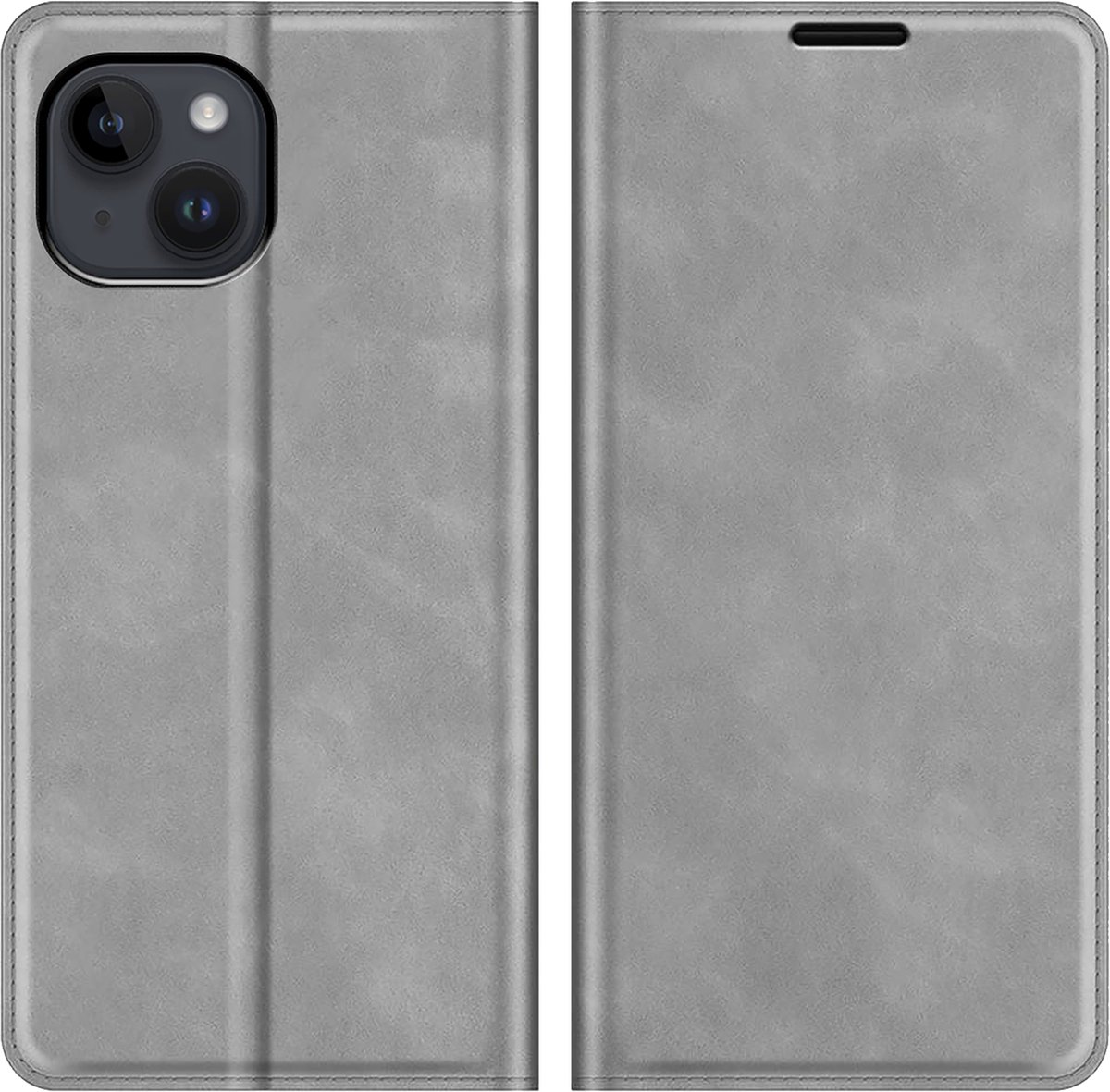 Cazy hoesje geschikt voor iPhone 14 Plus - Hoesje met Pasjeshouder - Luxe Book Case - Grijs