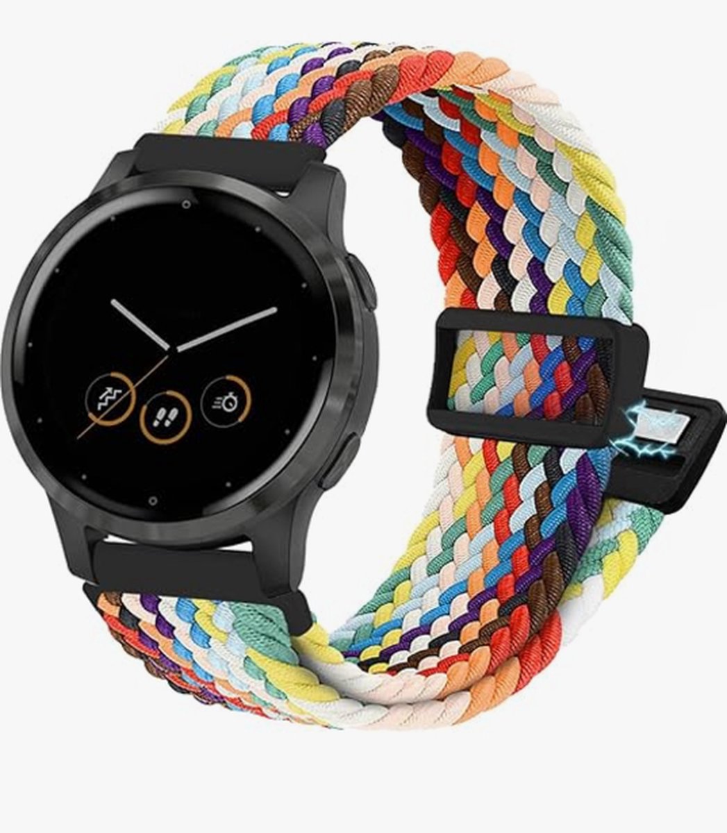 18 mm gevlochten nylon rekbare armband met magneetsluiting voor Garmin Venu 3S - Vivoactive 4S - Vivomove 3S - Venu 2S, zachte strik, elastische polsband horlogeband