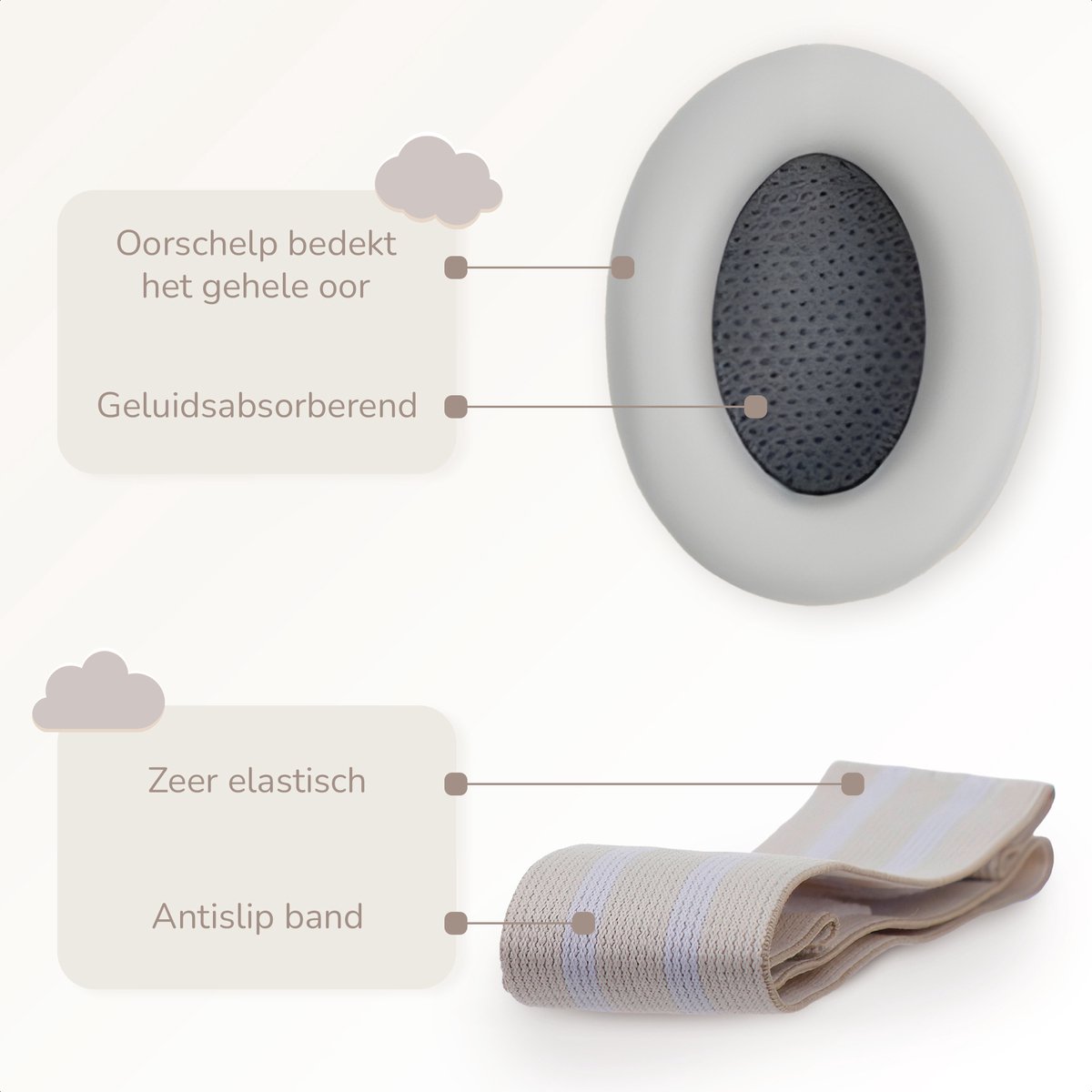 Tobi's House Gehoorbescherming Baby & Kind - Geluidsdempende Koptelefoon - Oorkappen Kinderen - Oorbeschermers Baby - Gehoorbescherming Kinderen - Gehoorbeschermers - 25 dB - Verstelbaar - Beige – foto 4
