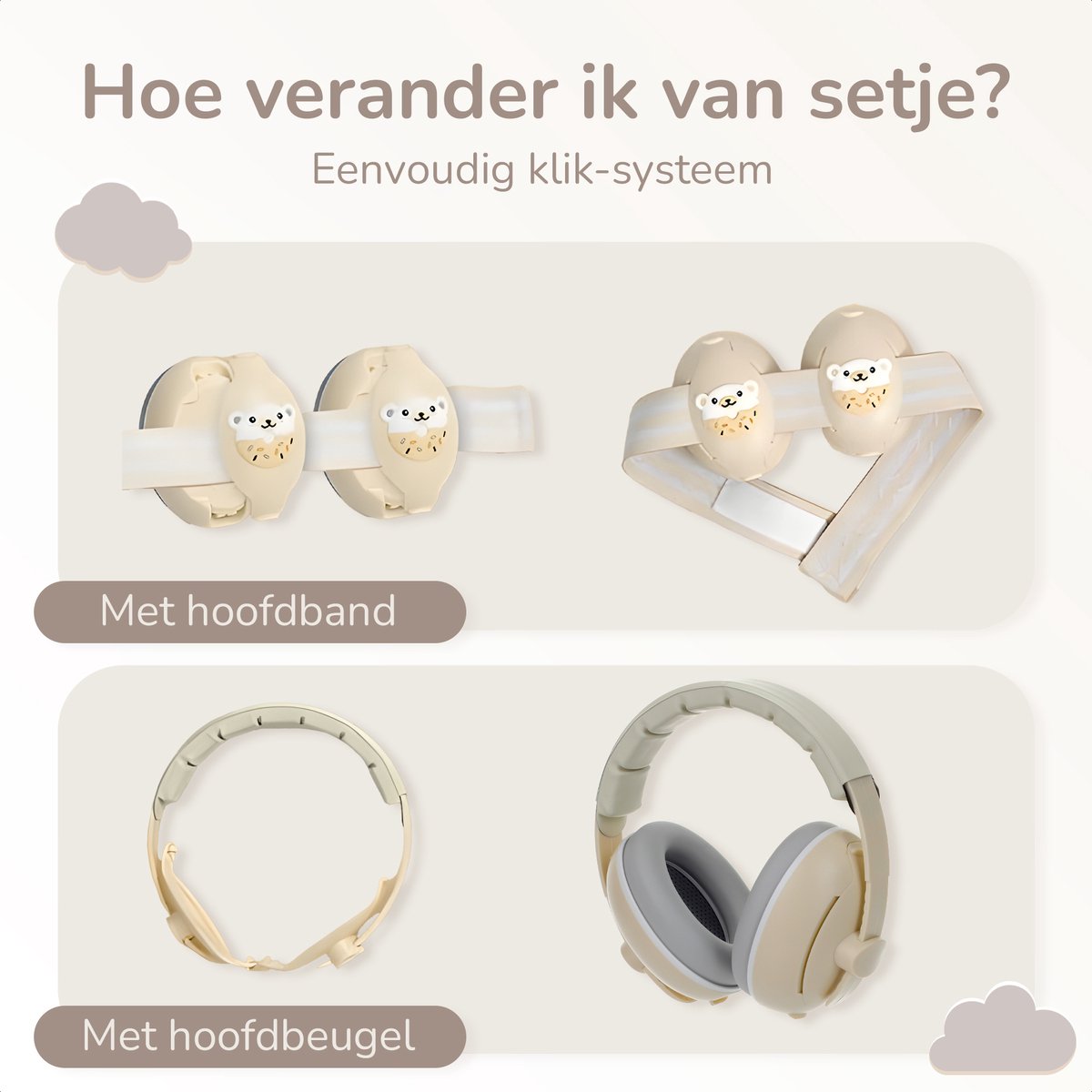 Tobi's House Gehoorbescherming Baby & Kind - Geluidsdempende Koptelefoon - Oorkappen Kinderen - Oorbeschermers Baby - Gehoorbescherming Kinderen - Gehoorbeschermers - 25 dB - Verstelbaar - Beige – foto 2